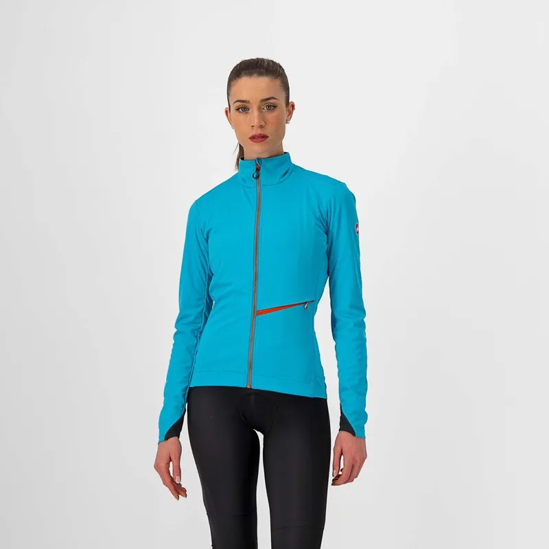 Castelli Go Womens Jacket in Sky Blue/Fiery Red